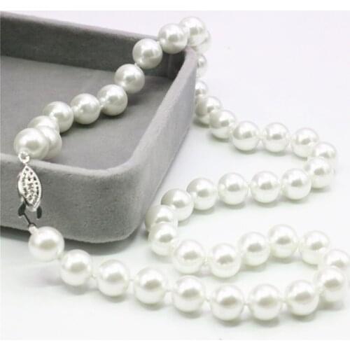 Wholesale Classic White Artificial Shell Imitation Pearl Necklace Jewelry 8/10/12mm Round Glass Beads Rope Chain 18inch Y929