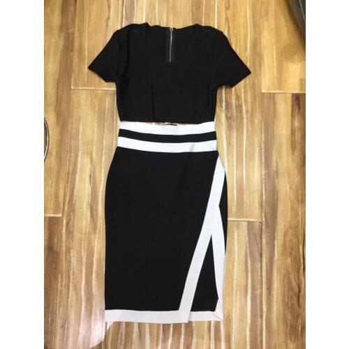 Wholesale Drop Shipping Sexy Split Short Sleeve Top Dress for Party Club Elastic Bodycon Bandage Dresses Two Pieces Vesitdos