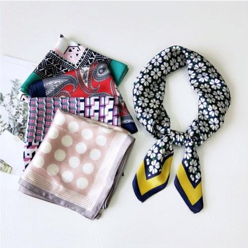 New silk scarf square women fashion work neckerchife spring summer decorative scarves 70cm small scarfs gift for lady FJ339
