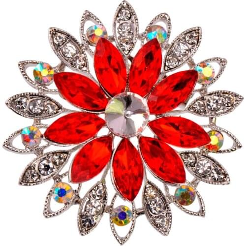 Rhodium Plated Red Crystal Rhinestones Brooches Wedding Brooch Pins for Women Party Gifts BRO87