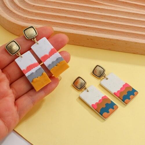 AMORCOME Unique Design Handmade Lightweight Clay Earrings for Women Desert Landscape 3D Geometric Pendant Earrings Boho Jewelry