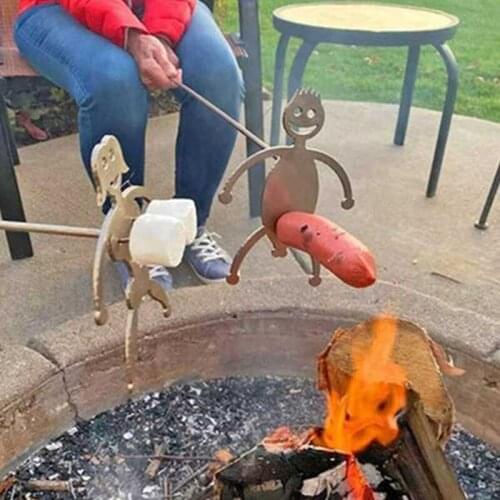 Steel Hot Dog/Marshmallow Roasters with 3 Forks Novelty Camp Fire Roasting Stick Funny Barbecue Forks for Campfire Grill