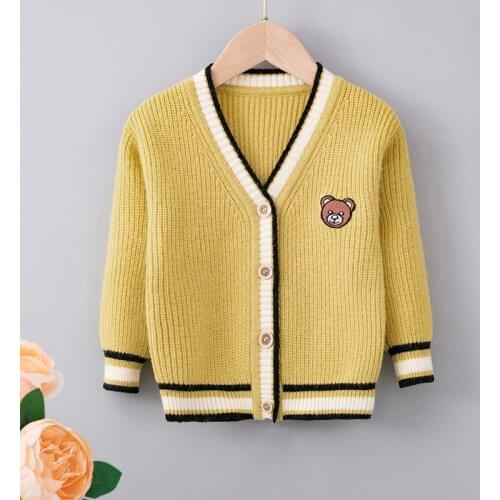 Boys Girls Sweaters 2021 Autumn Winter Unisex Cute Cartoon Bear Cardigan Sweater Baby Clothes Girl Girls Sweater Boy Sweater
