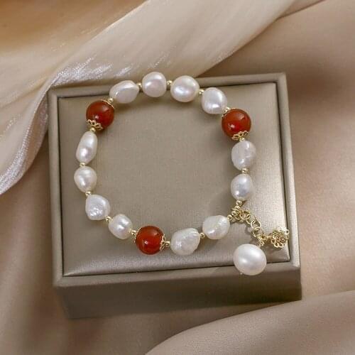 Vintage Palace Style Jewelry Natural Agate Stone Freshwater Pearl Bracelet Fine-Processed Factory Handmade Jewelry Bracelet