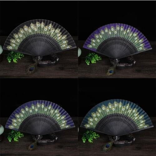 Chinese Style Peacock Patterned Hand Fans Vintage Silky Handheld Folding Fan