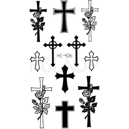 Waterproof Temporary Tattoo Sticker Small Cross Rose Flower on Finger Neck Hand Flash Tatoo Fake Tatto for Girl Women Men