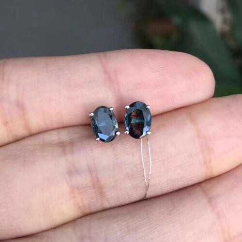 Natural Black Sapphire 4*5mm Oval Stud Earrings For Women Fashion Lady Sterling-silver-jewelry