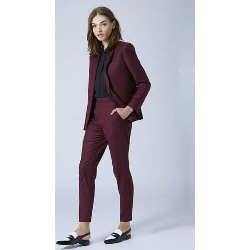 Burgundy Ladies Pant Suits Women Business Suits Blazer Jacket+Pants Formal Office Uniform Style Female Trouser PantSuit