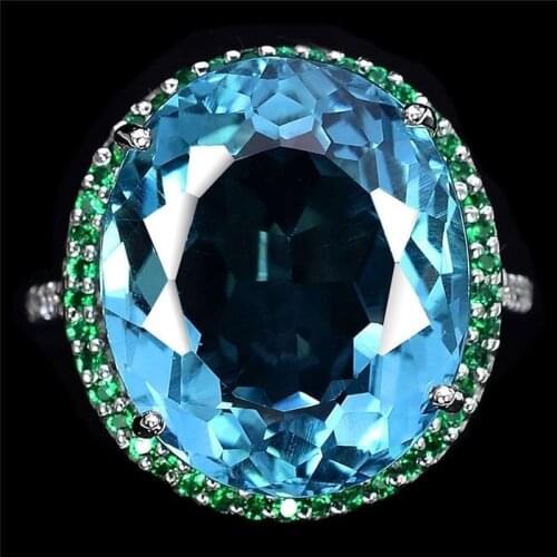 WYJZY New inlaid sea blue big stone ladies exquisite ring classic clothing with jewelry anniversary surprise gift fashion ring