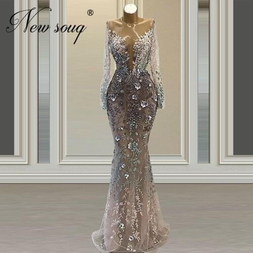 Embroidery Beading Formal Long Sleeves Evening Dresses Celebrity Dress 2021 Saudi Arabia Prom Party Evening Wear Robe De Soiree