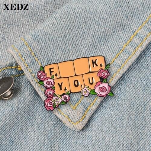 XEDZ alphabet keyboard pink rose enamel pin software engineer badge popular plant artwork punk clothes brooch jewelry pin