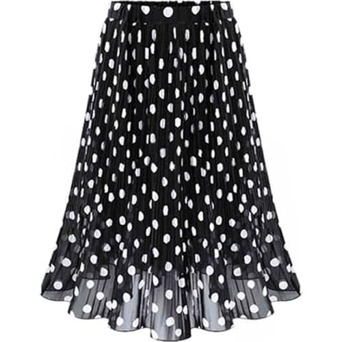 2021 MAXIORILL New Womens Polka Dot Pleated High Waist Midi Skirt Flared Skater Swing Holiday подол Wholesale T3