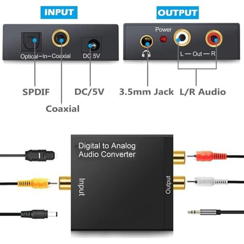 3.5mm Digital to Analog Audio Converter Amplifier Decoder Optical Fiber Coaxial Signal to Analog Stereo Audio Adapter
