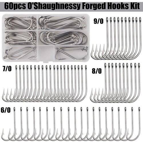 60pcs/box OShaughnessy Forged Hooks Fishooks Stainless Steel Fishing Hooks For Saltwater Freshwater Fishing