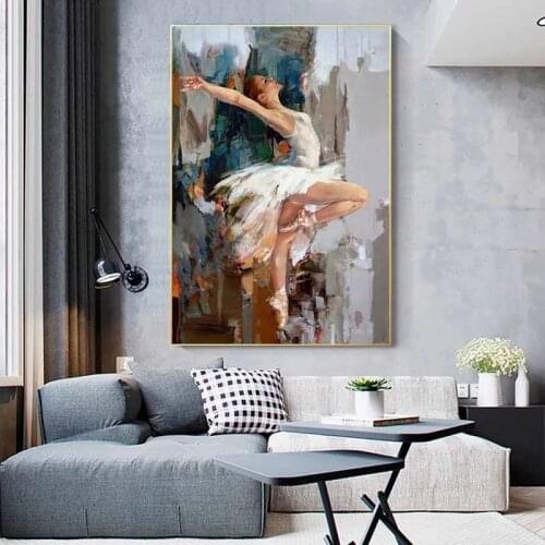 Abstract Ballet Girl Oil Painting On Canvas Posters And Prints Dancing Ballerina Wall Art Cuadros Picture For Living Room Decor
