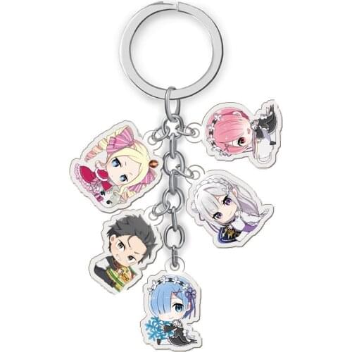 Anime Acrylic Keychain Re:Life in a different world from zero Two Side Print Car Key Chain Cartoon Figure Holder Gift