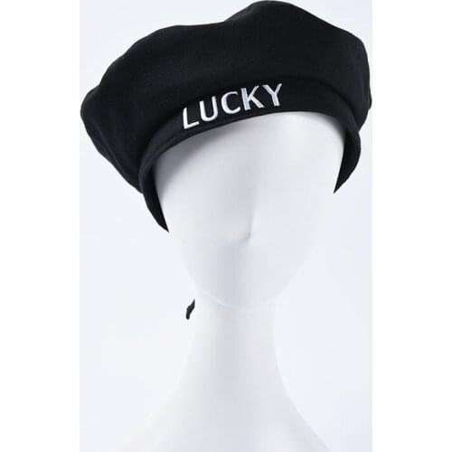 Beret Womens Letter Embroidery LUCKY Fashion Trendy Wild Painter Cap Black Blue