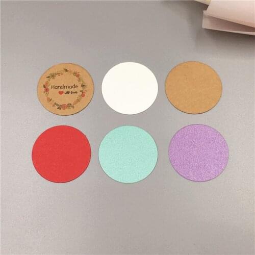 300Pcs/Lot Kraft Paperboard 4x4cm Round Hanging Head Tags For Childrens Day Chocolate Beans Candy Bags Price Card Paper Tags