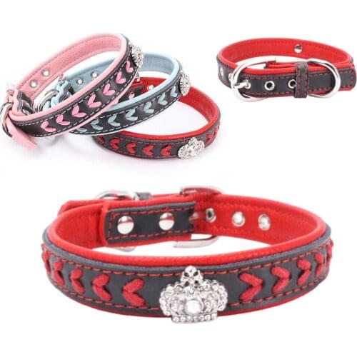Shining Collar For The Dog Pet Crown Handmade Leather Dog Collars Halsband Hond Collares Perros Kitten Necklaces Accessories