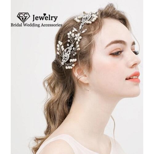 CC Women Hairbands Wedding Accessories Bridal Headdress Engagement Hair Ornaments Pearl Headbands Flower Shape Headpiece HS118