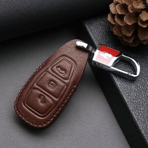 Genuine Leather Car Key Cover Case For Ford Fiesta Focus 3 4 Mondeo Ecosport Kuga Focus ST Car Key Smart Remote Key Fob Keychain