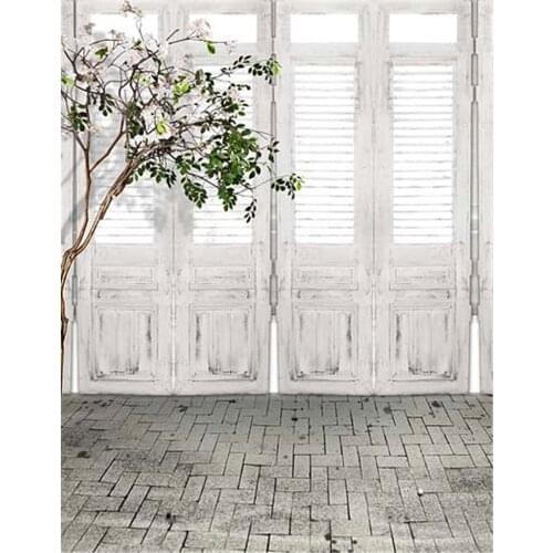 Wooden Doors Brick Road Trees Wall Photography Backdrop 5x7 For Photo Studio Real Camera Wedding Thin Vinyl Background Backdrops