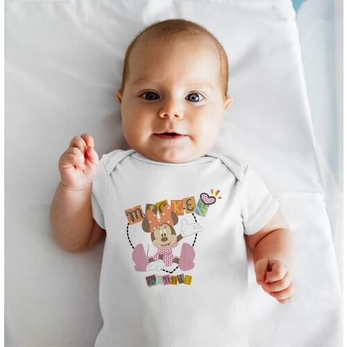 Toddler Romper Disney Summer New Products Minnie Mouse Printing Kawaii Korean Style Baby Girl Boy 0-24M Short Sleeve Loose Trend