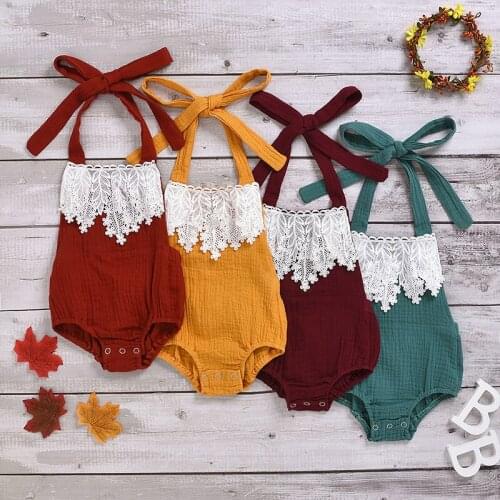 Cute Newborn Infant Baby Boy Girl Rompers Summer Lace Rompers Patchwork Casual Sleeveless Backless Solid Outfits Clothes 0 24M