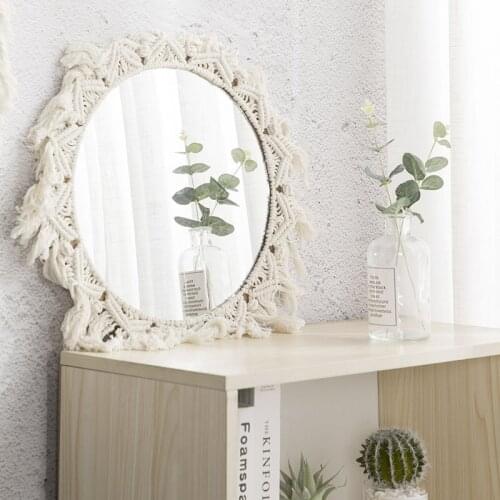 Home Decor Macrame Mirror Handmade Tapestry Makeup Mirror Compact Bohemia Decoration Home Bedroom Decorative Mirrors Wall Mirror