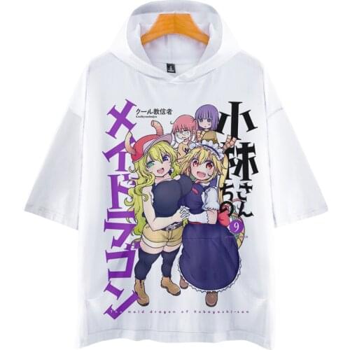 Miss Kobayashis Dragon Maid Hooded T-shirts 3D Prints Women/Men Fashion Summer Short Sleeve Tshirt Hot Sale Streetwear Clothes