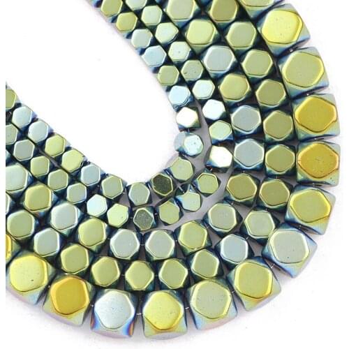 Natural Stone Faceted Square Hematite Beads 3/4/6MM Green Cube Spacer Loose Beads for Jewelry Making DIY Bracelet Accessories