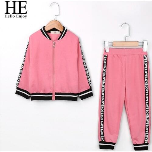 HE Hello Enjoy Children Clothing 2021 Spring Pink Girls Clothes Costume Outfit Suit Kids Tracksuit For Girls Clothing Sets