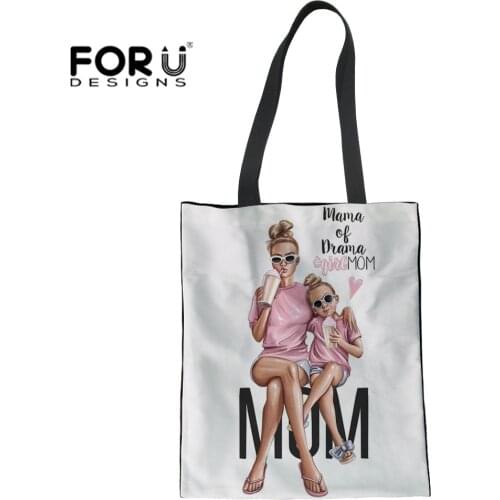Shoulder Canvas Bags Super Family Mom and Baby Print Harajuku Fashion Messenger Bag Shopping Handbag Stree Women Tote Bag