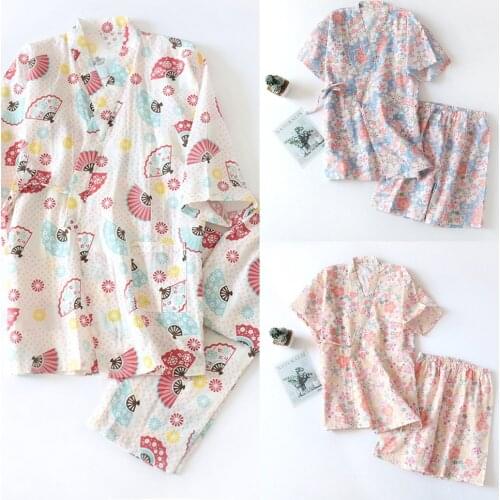 Japanese-style Kimono Cotton Fresh Style Pajamas Suit Female Casual Spring and Summer Pajamas Two-piece Home Service