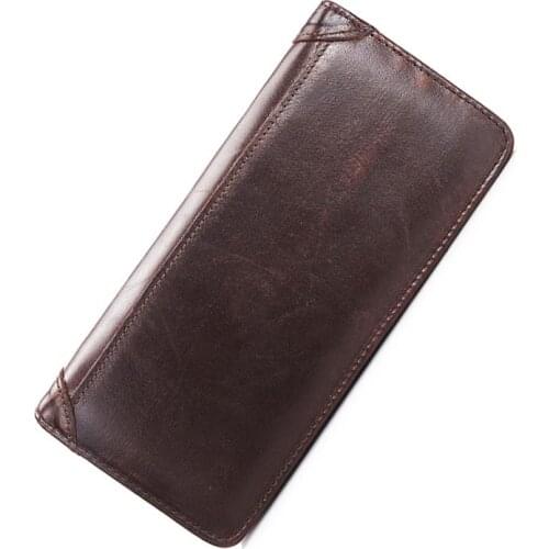 Classic Genuine Leather Wallet Men Top Grain Cow Leather Purse Male with Card holders Note Compartment Long Mens Wallet Brown