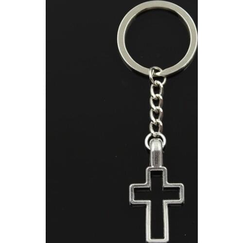 Fashion 30mm Key Ring Metal Key Chain Keychain Jewelry Antique Silver Color Plated Cross 38x20mm Pendant
