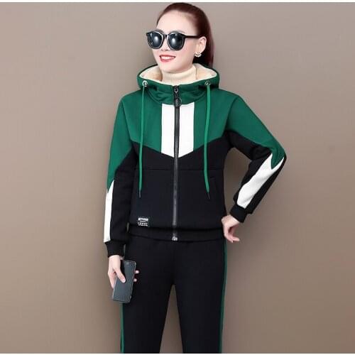 Moeroshe 2020 Autumn Winter Women thick fleece cotton suit 2 pieces sets hoodies sweatshirt and pants suits
