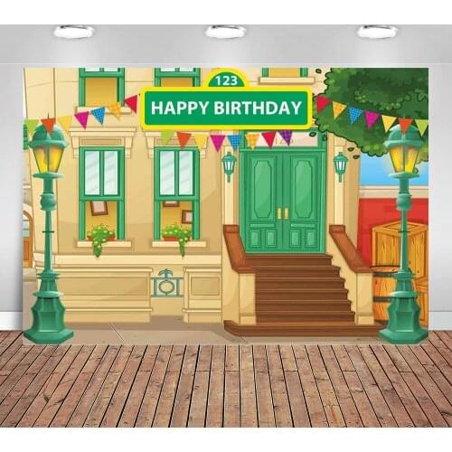 Cartoon Street Backdrop for Boy Girl Birthday Party Decoration 1st First Carnival Party Children Kids Baby Shower Photo Studio