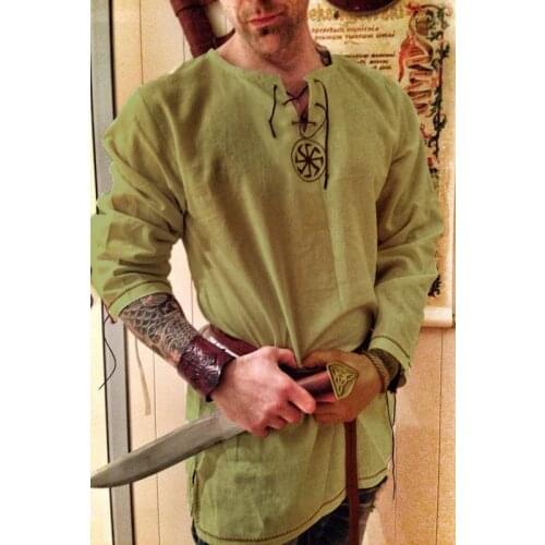 Medieval Shirt Robe Viking Men Dress Knight Renaissance Cotton Tunic Short Sleeve Shirts Tops Costume Disfraz Medieval with belt