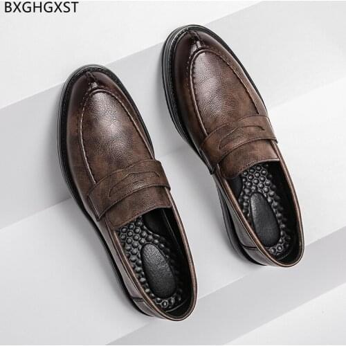 Brown Penny Loafers Men Dress Shoes Leather Leather Pointed Shoes Men New 2021 Office Shoes Men Chaussure Homme Zapatos Hombre