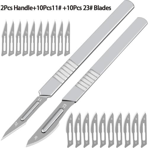 Stainless Steel Scalpel Tool Set 10Pcs 11#23# Blades+1Pc Handle Surgical Knifves Phone Computer PCB DIY Repair Wood Carving Pen