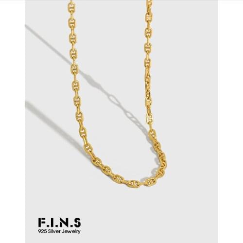 F.I.N.S Minimalist INS Pig Nose Chain Choker Necklace S925 Sterling Silver Necklace Thin Stackable Chain Necklaces for Women