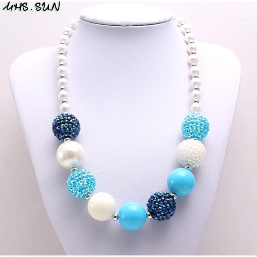 MHS.SUN Newest Chunky Blue Rhinestone Beads Necklace Fashion Chain Necklace Jewelry Handmade Baby Kids Bubblegum Necklace Gift
