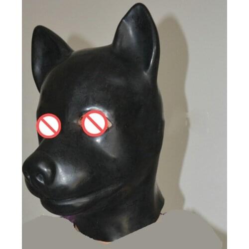 Hot sex product male female 100% natural latex bondage dog head mask eyepatch headgear hood adult BDSM toy bed game set