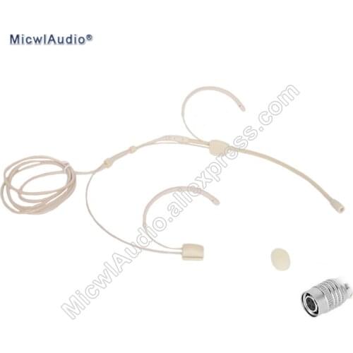 Pro Dual Earhook Headset Microphone Omidirectional Condenser Headworn 4Pin Connector For Audio Technica Beige Separable