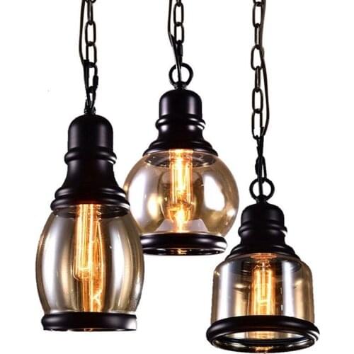 Simple restaurant retro color glass chandelier creative bar personality art hemp rope decoration chandelie MJ1014