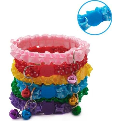 19-32 Cm 1.0 Cm Adjustable Cat Collar Cute Nylon Lace Pet Puppy Dog Collar Basic Collars Bells Solid All Seasons
