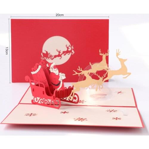 Merry Christmas Tree Elk Santa Claus 3D Pop-up Greeting Cards Christmas Post Card For Halloween Snowman New Year Day Gift
