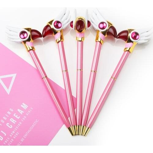Anime Cardcaptor 0.5mm Gel Pen Metal Magic Stick Ballpoint Ball Pen KINOMOTO SAKURA Cosplay Props Ballpen School Stationery