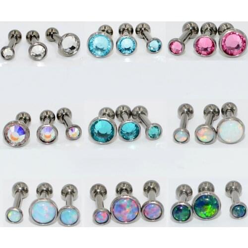 1PC G23 Titanium Earring Flat CZ Gem Labret Ear Tragus Cartilage Helix Opal Ear Studs Lip Stud Fashion Body Piercing Jewelry